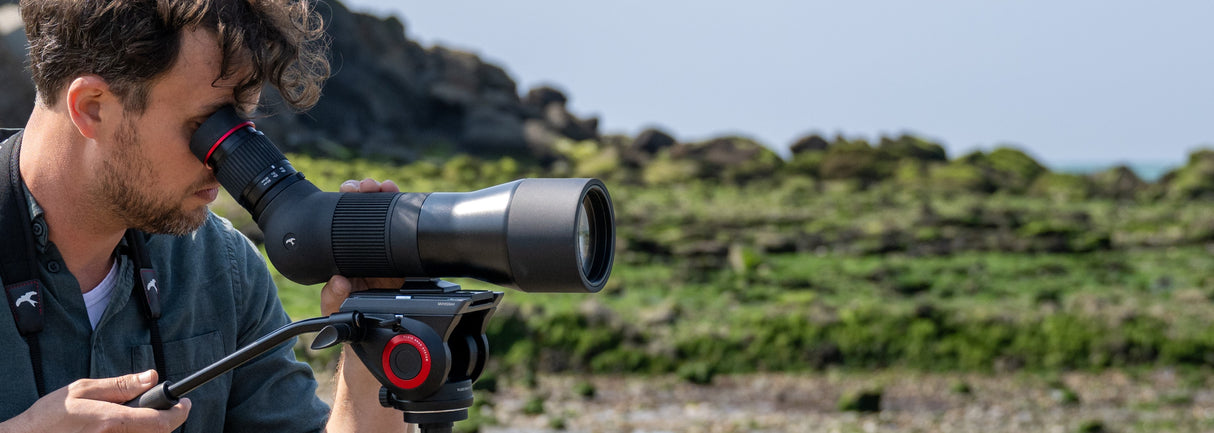 Kite Optics KSP 80 HD2 spotting scope mounted on tripod in field setting