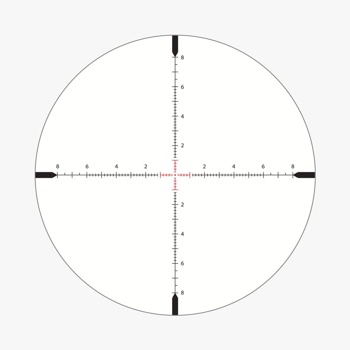 APRS4 SFP IR MIL reticle pattern for Athlon Midas BTR Gen2 showing 0.2 mil hash marks to 6 mils, 0.1 mil floating center dot, and illuminated 2 mil center cross