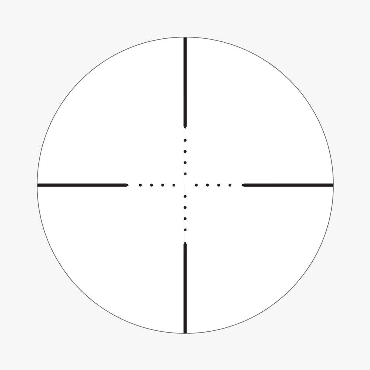 MIL-DOT reticle pattern with mil-spaced hash marks