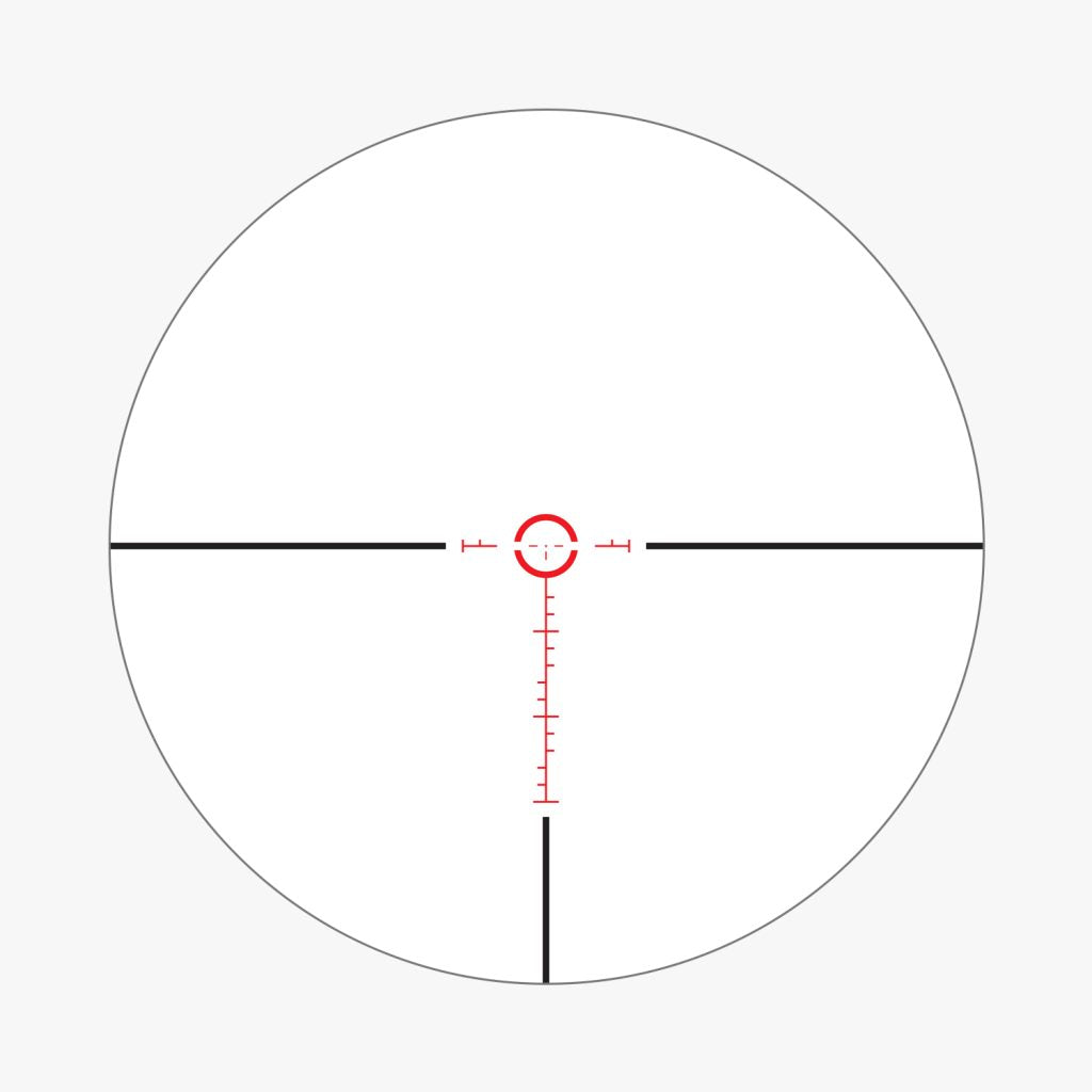 ATSR3 SFP IR MOA reticle view showing illuminated 12 MOA center circle, center dot, and 2 MOA hash marks