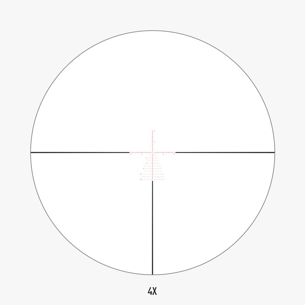 APRS6 FFP IR MIL reticle view at 4x magnification showing Christmas-tree holdover pattern and floating center dot