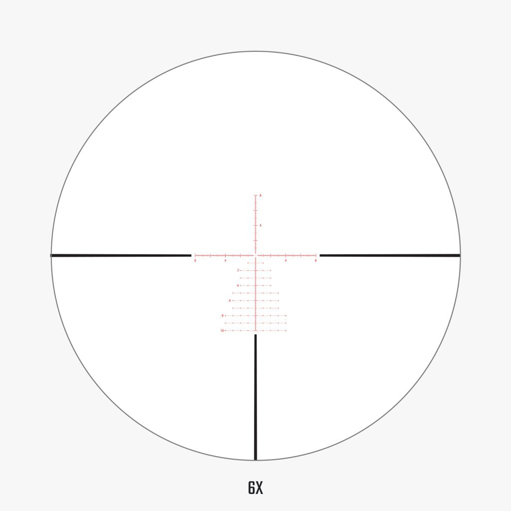 APRS6 FFP IR MIL reticle view at 6x magnification showing Christmas-tree holdover pattern and floating center dot