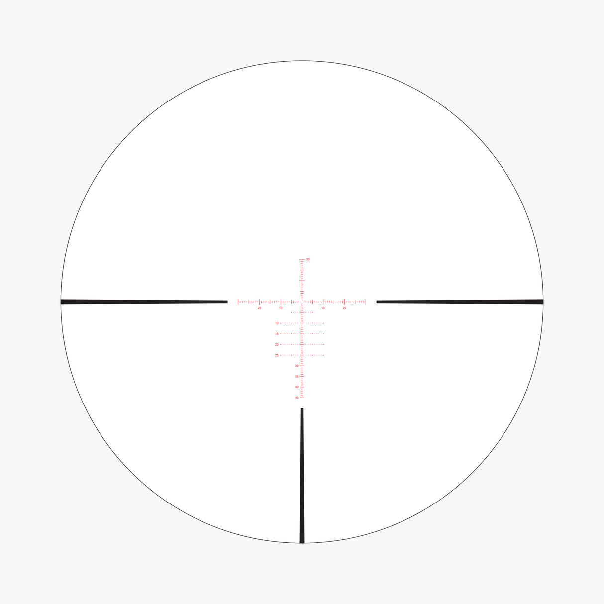 APLR9 FFP IR MOA reticle view showing illuminated floating center dot with 1 MOA hash marks and 5 MOA drop lines