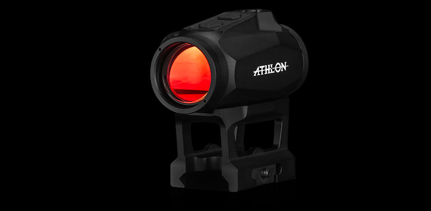 Athlon Midas Blaze TSR2 red dot sight showing lens reflections from fully multi-coated optics