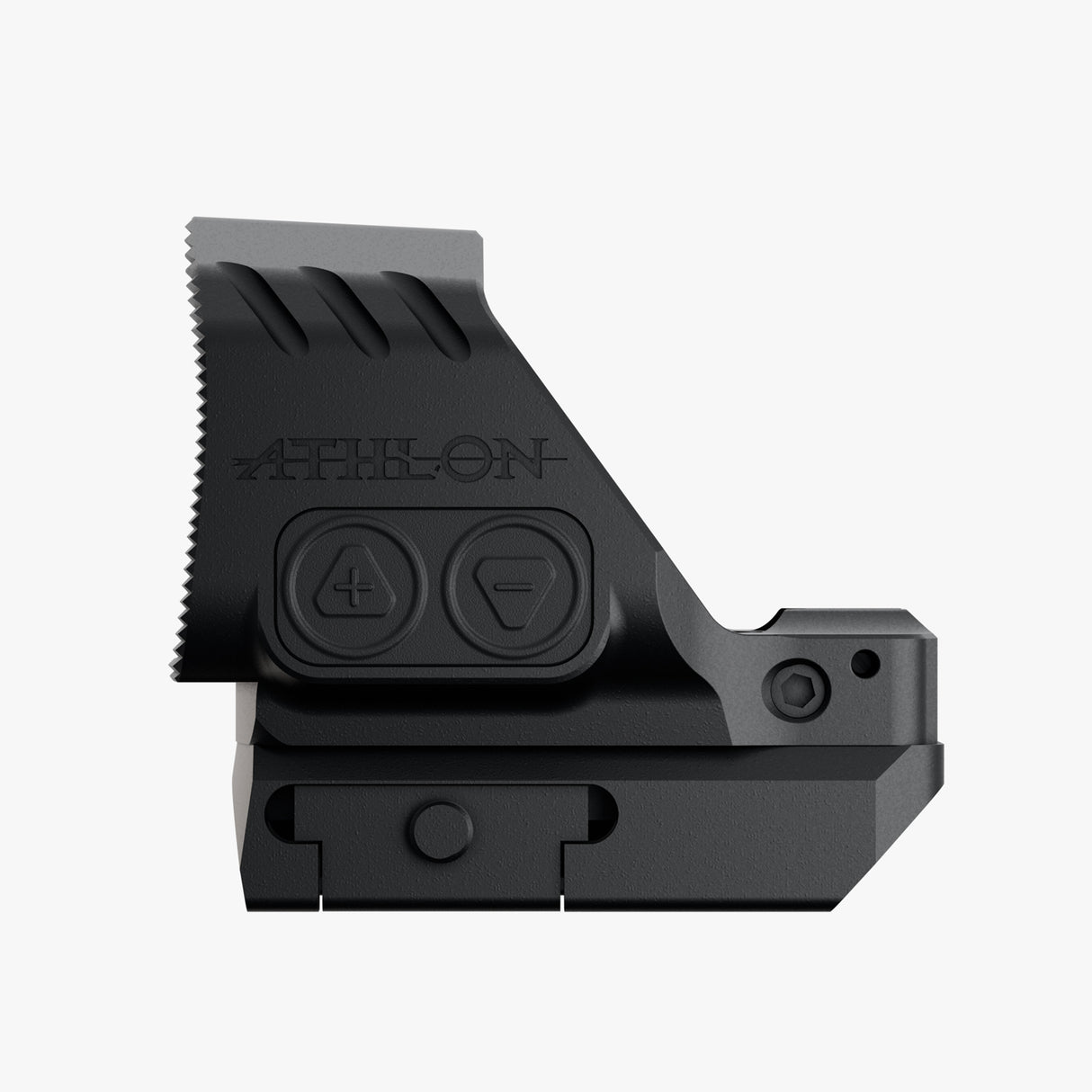 Athlon Midas Beam TSR1 red dot sight side profile showing RMR-style mount and 1.77-inch overall length