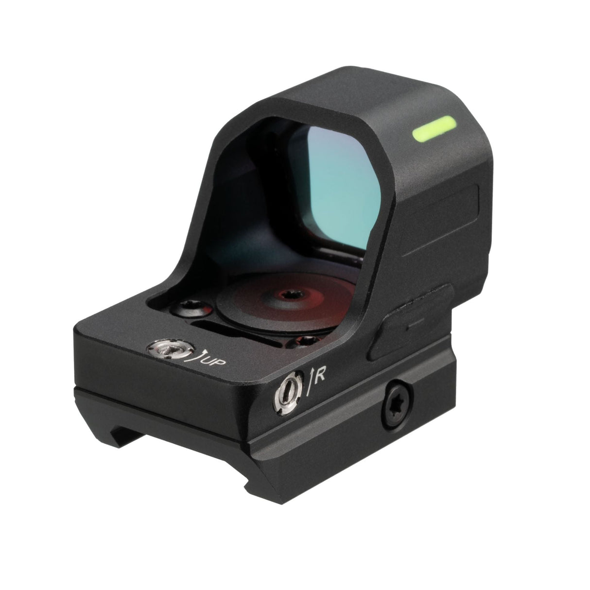 Alpen Argus LT 1x26 reticle view showing the switchable circle-with-red-dot illumination pattern