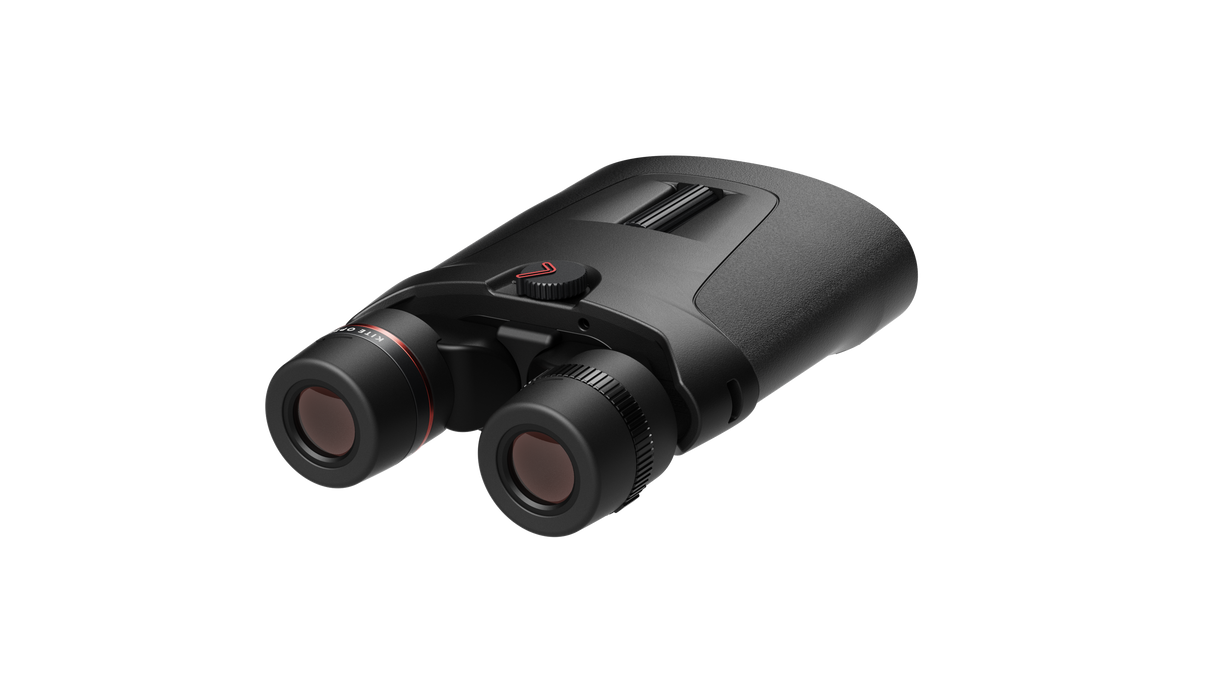 Kite Optics APC Stabilized 42 binoculars — angled top view showing compact roof prism body and eyepiece bridge