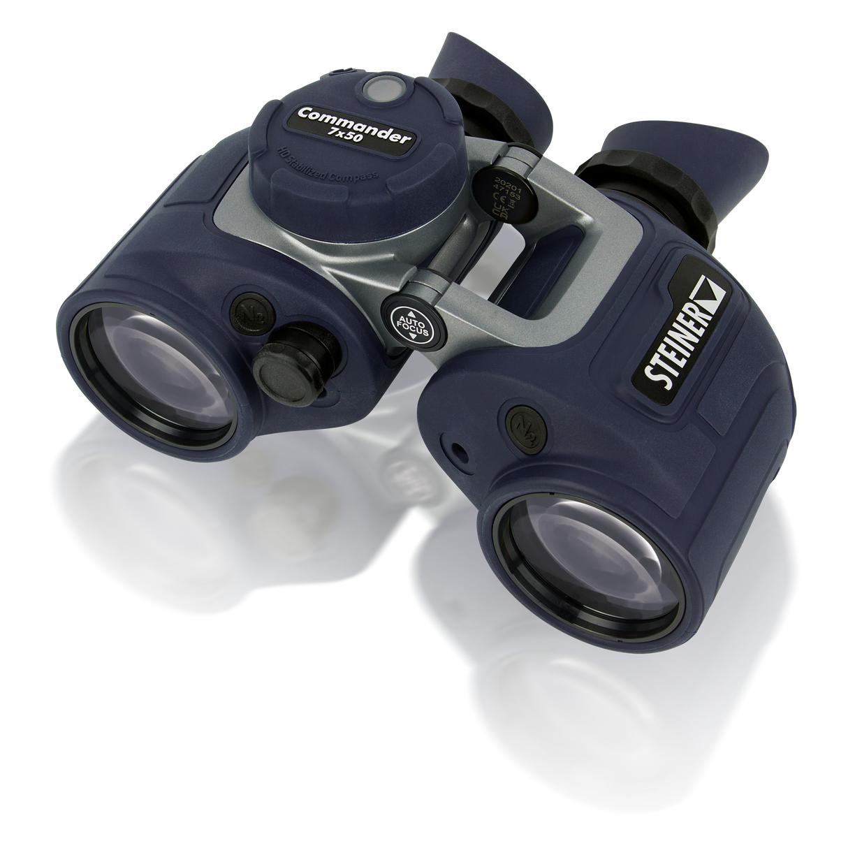 Steiner Commander 7x50c marine binocular, angled view showing the HD-Stabilized bearing compass