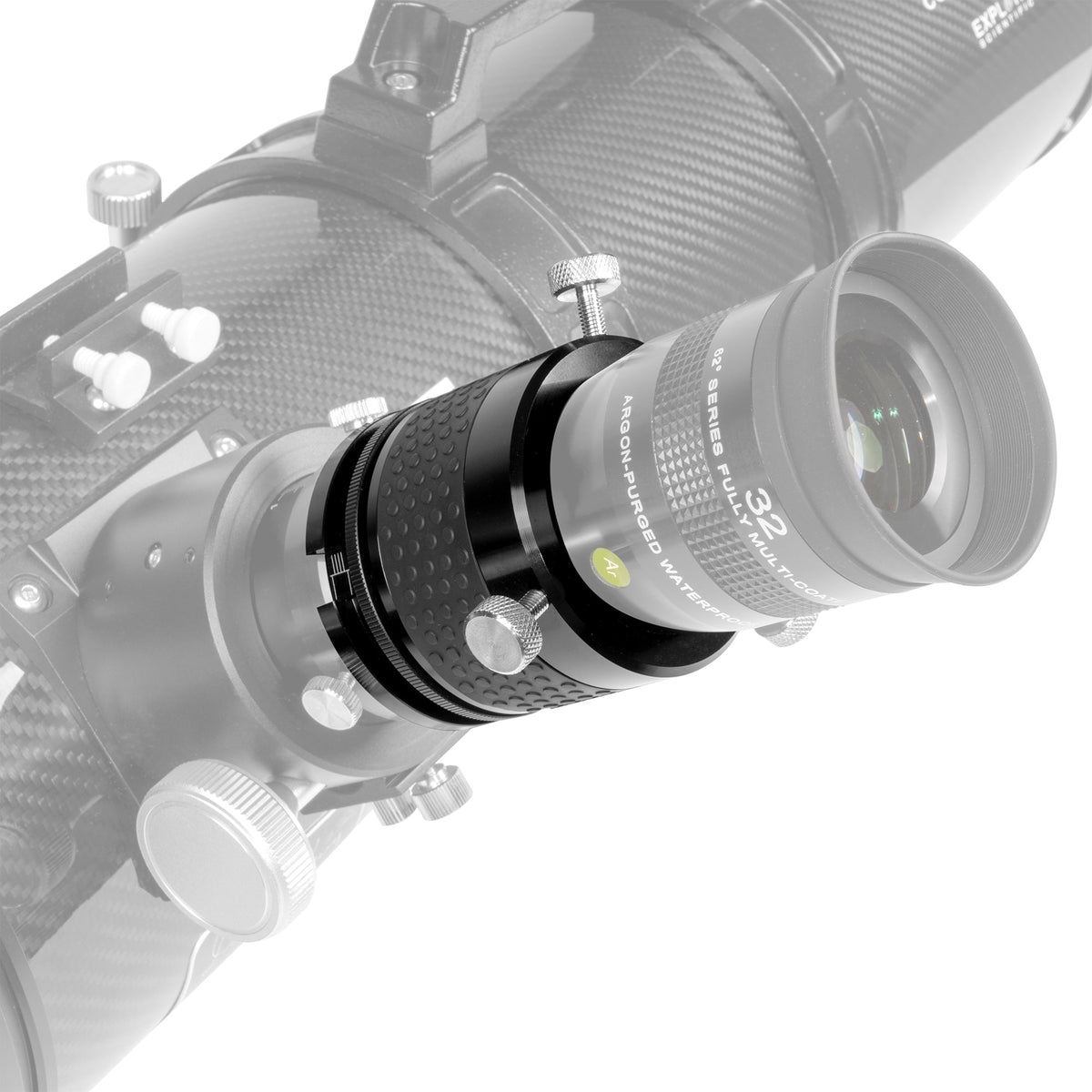 HR Variable Coma Corrector in a telescope focuser holding a 2-inch 62-degree eyepiece for visual use