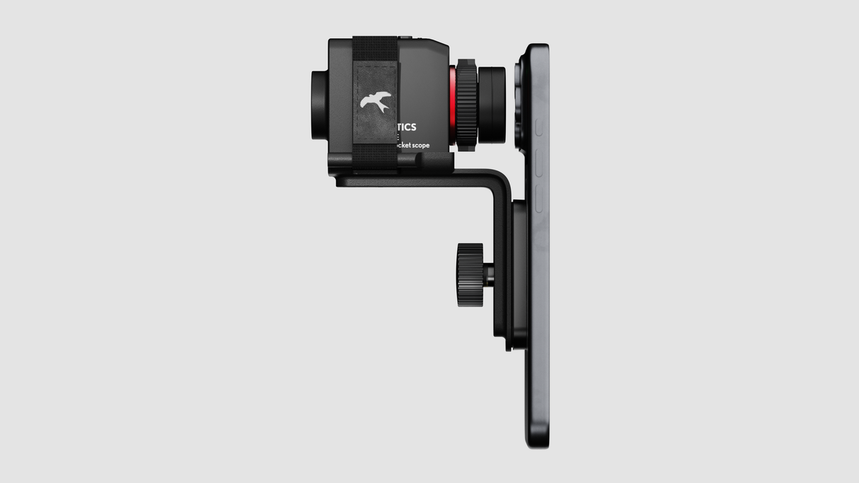Side profile of Kite Stabi One with smartphone phone mount adapter attached