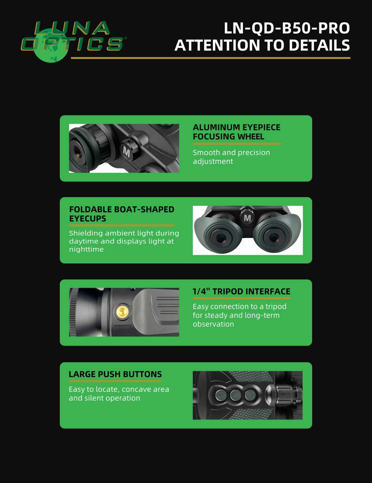 Luna Optics Quantum Digital 6-36x50 Day/Night Vision Binocular with Integrated 1635 yds Laser Rangefinder