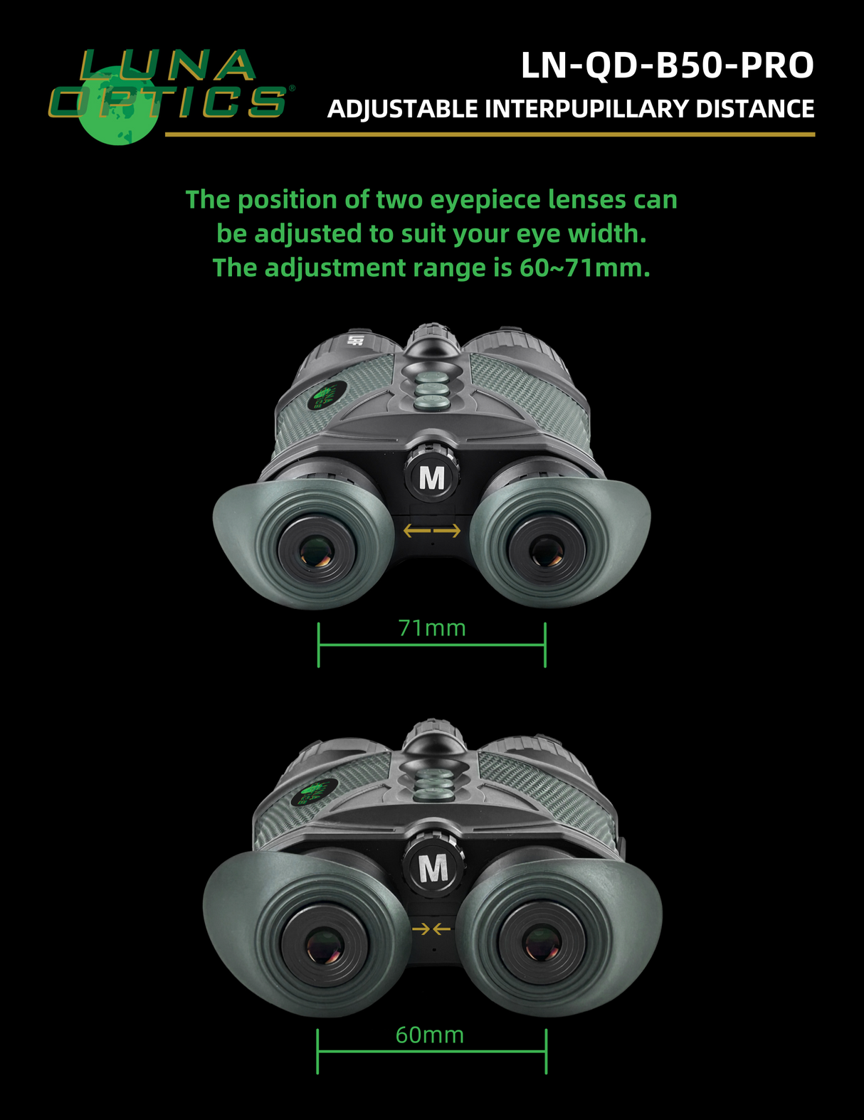 Luna Optics Quantum Digital 6-36x50 Day/Night Vision Binocular with Integrated 1635 yds Laser Rangefinder