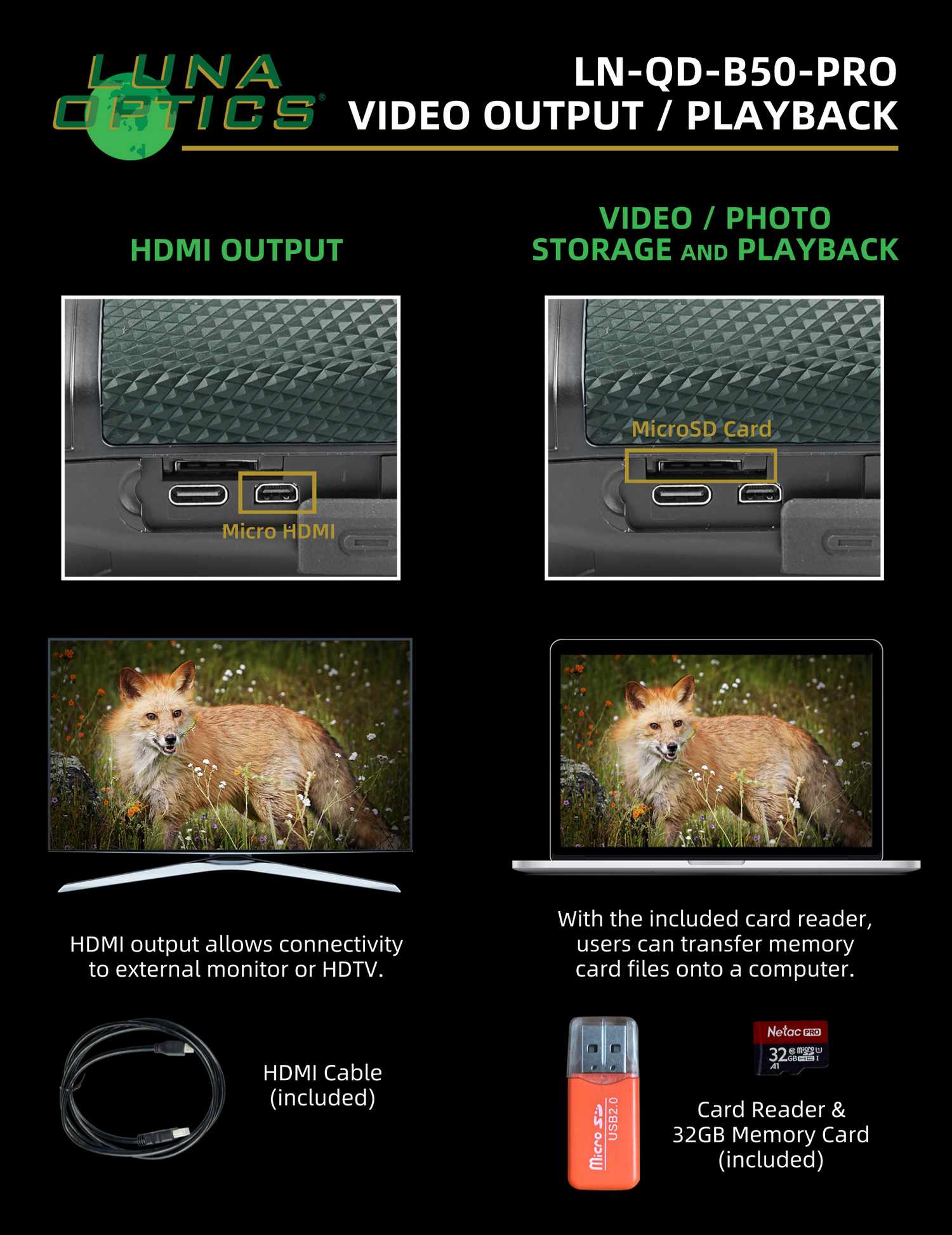 Luna Optics Quantum Digital 6-36x50 Day/Night Vision Binocular with Integrated 1635 yds Laser Rangefinder