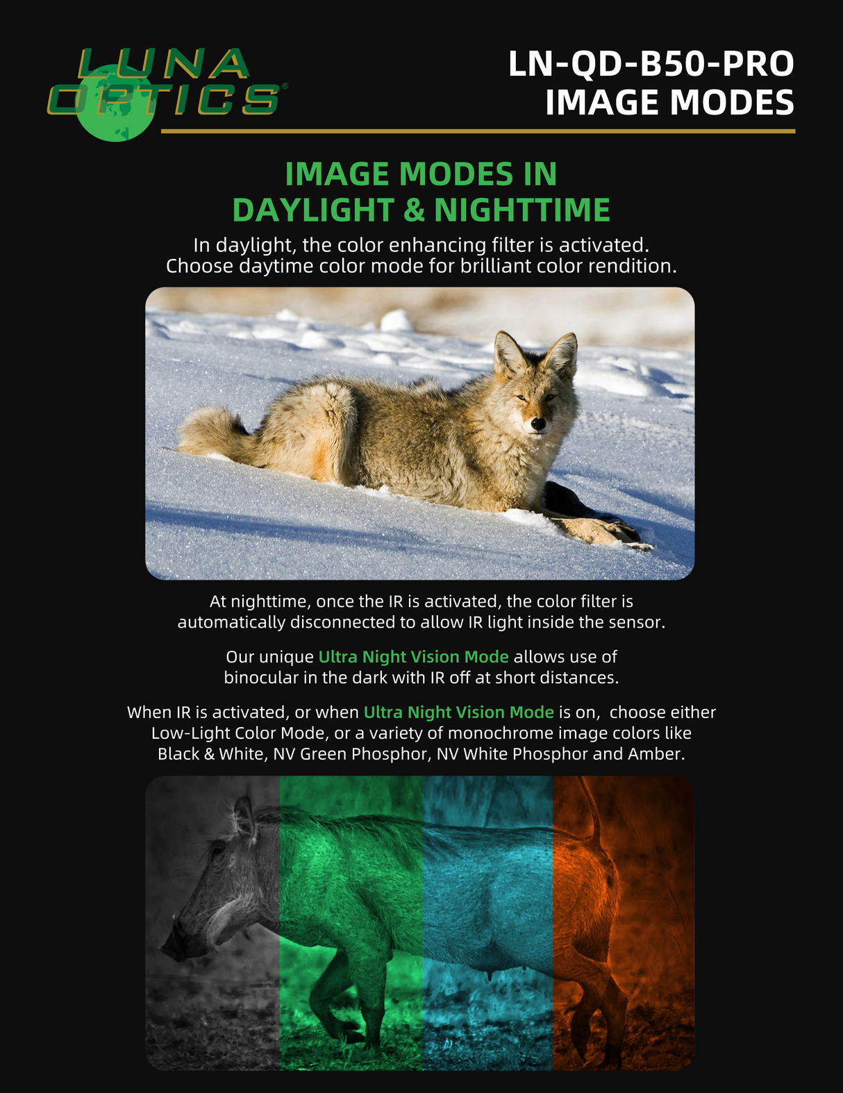 Luna Optics Quantum Digital 6-36x50 Day/Night Vision Binocular with Integrated 1635 yds Laser Rangefinder