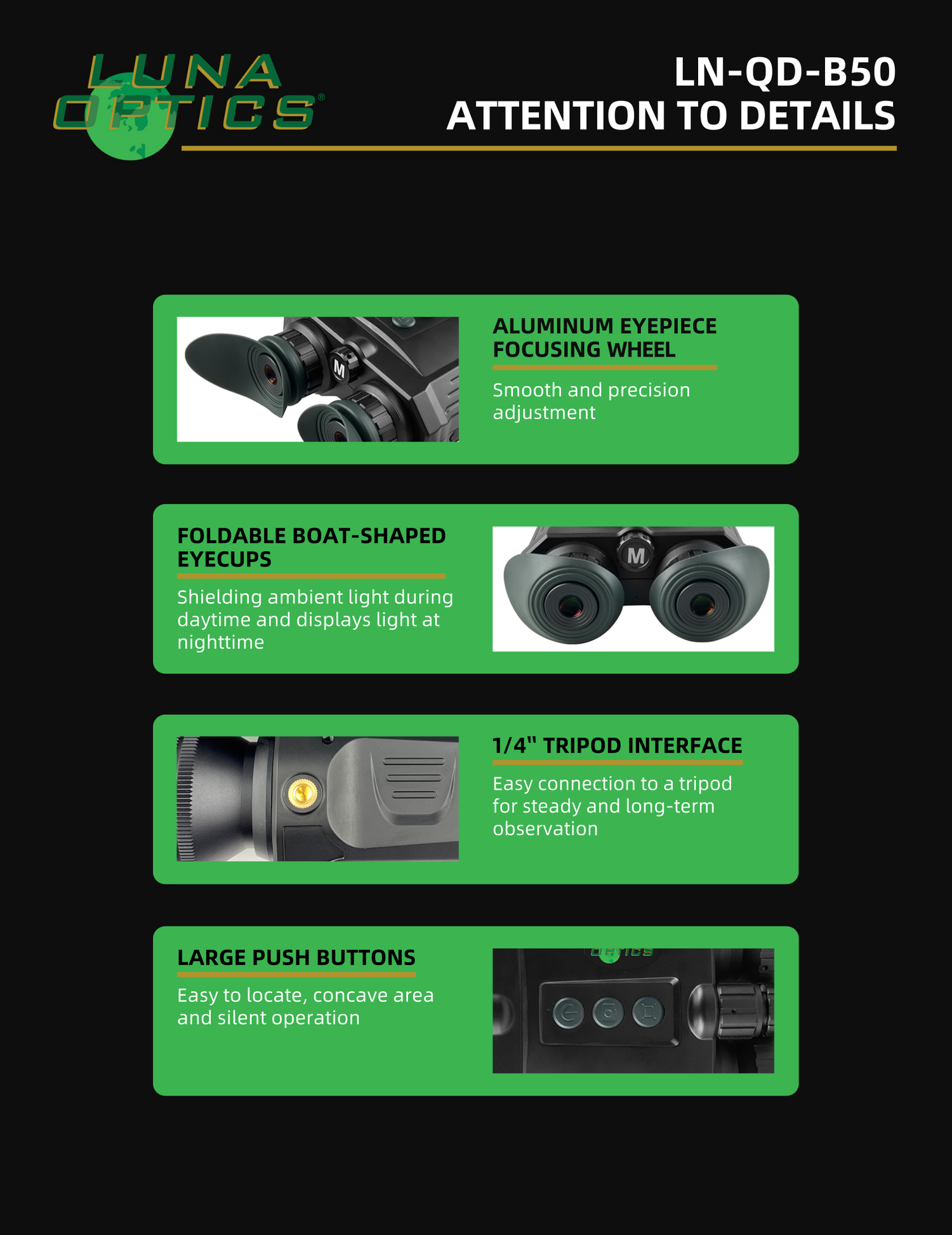 Luna Optics Quantum Digital 6-36x50 Day/Night Vision Binocular with Integrated 1100 yds Laser Rangefinder