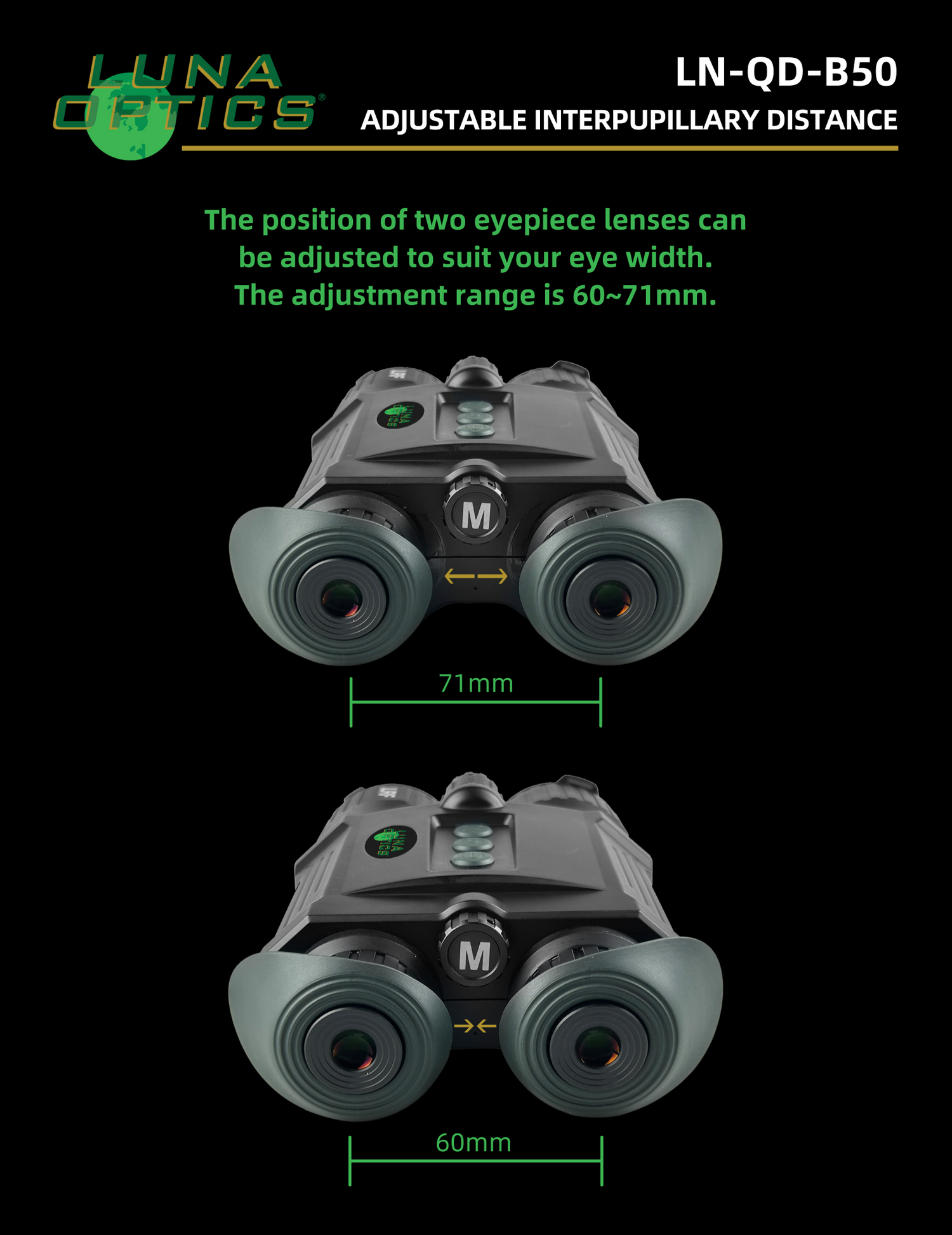 Luna Optics Quantum Digital 6-36x50 Day/Night Vision Binocular with Integrated 1100 yds Laser Rangefinder