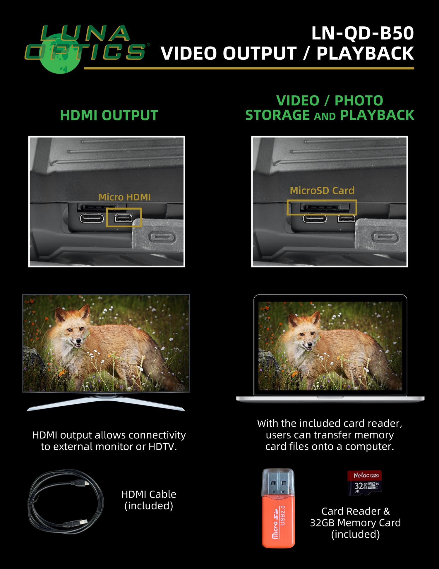 Luna Optics Quantum Digital 6-36x50 Day/Night Vision Binocular with Integrated 1100 yds Laser Rangefinder