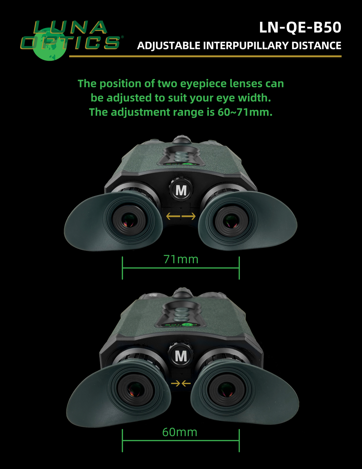 Luna Optics Quantum Elite 6-36x50 Day/Night Vision Binocular with Integrated 1635 yds Laser Rangefinder