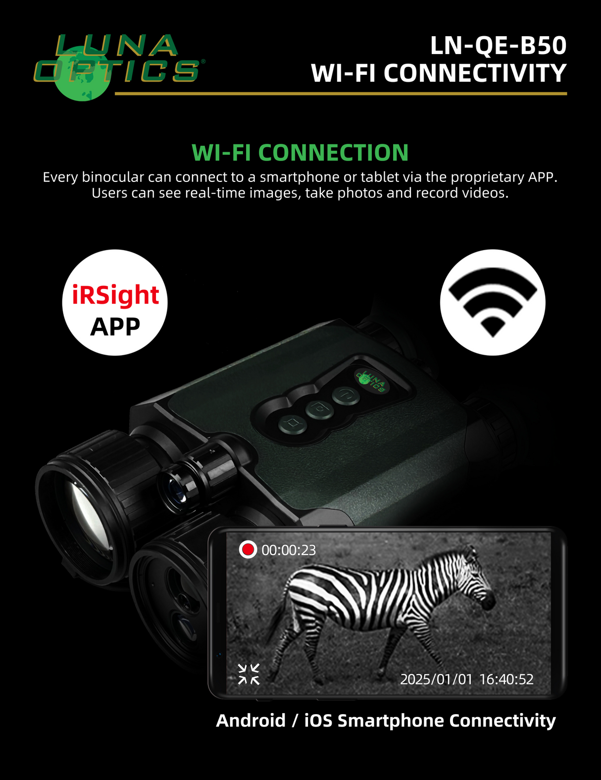 Luna Optics Quantum Elite 6-36x50 Day/Night Vision Binocular with Integrated 1635 yds Laser Rangefinder