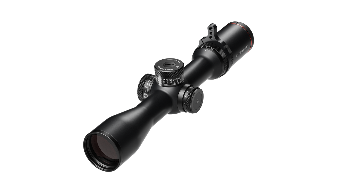 Kite Optics B6 LR 2-12x42 angled view showing exposed elevation turret with zero-stop and revolution counter