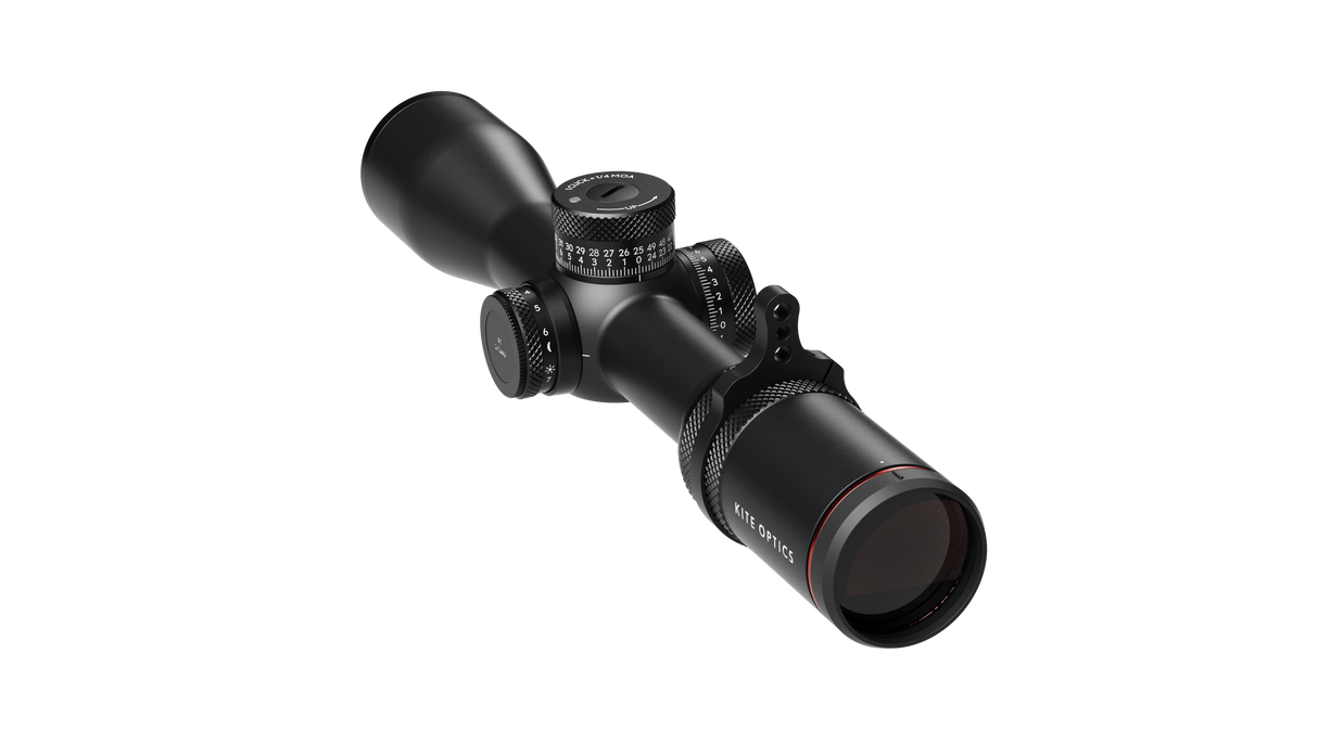 Kite Optics B6 LR 2-12x42 rear angle showing Kite Optics branding and illumination ring
