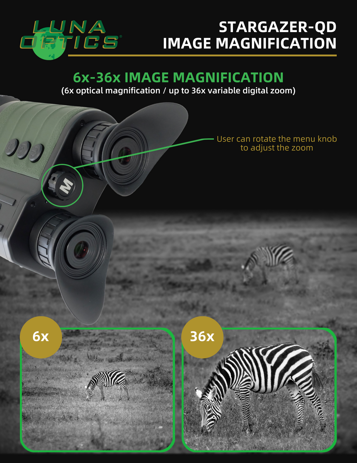 Luna Optics Quantum Digital 6-36x50 Day/Night Vision Binocular Stargazer-QD