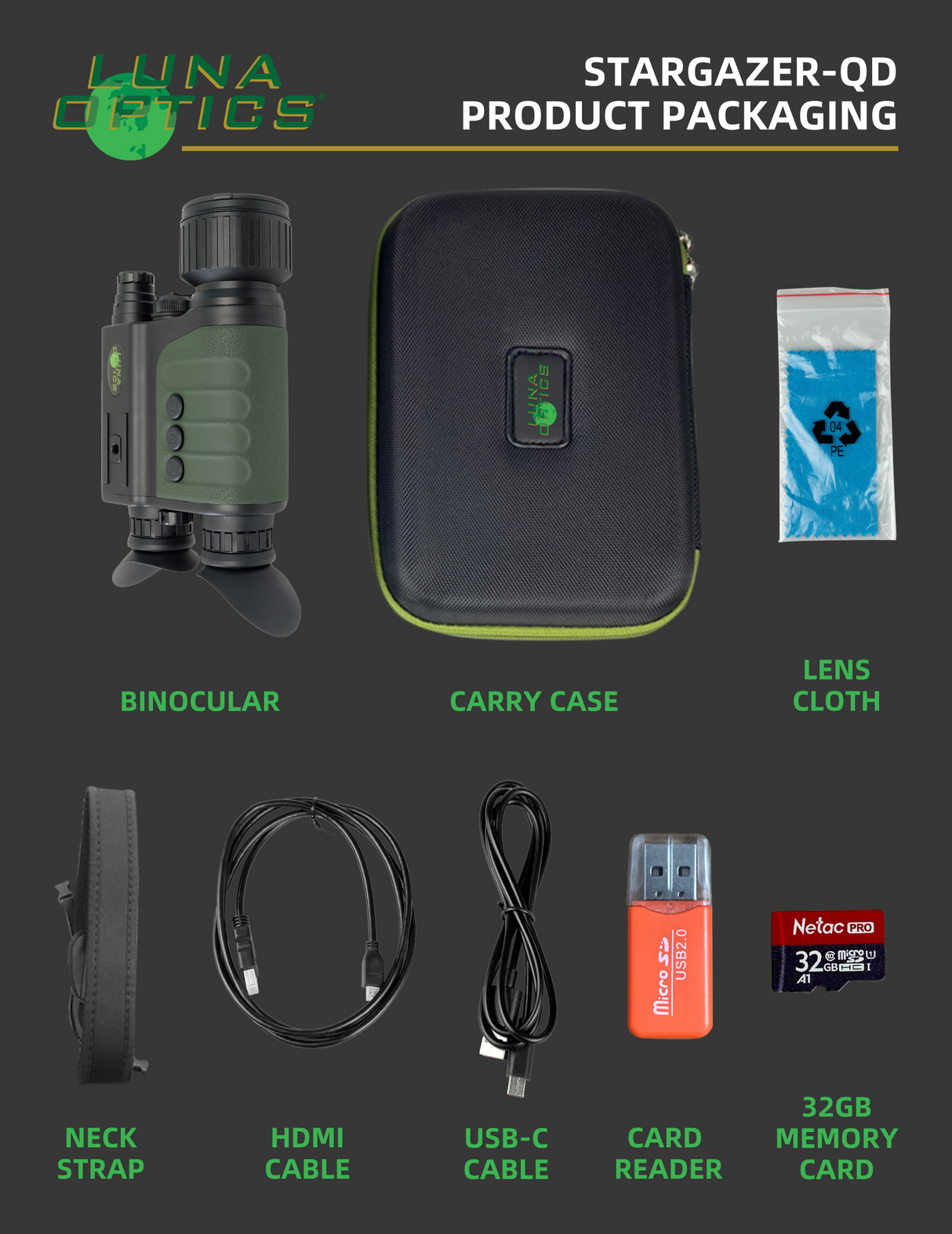 Luna Optics Quantum Digital 6-36x50 Day/Night Vision Binocular Stargazer-QD