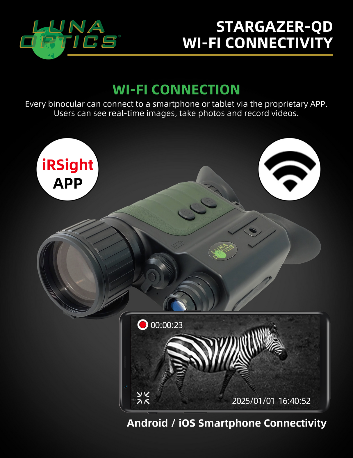 Luna Optics Quantum Digital 6-36x50 Day/Night Vision Binocular Stargazer-QD