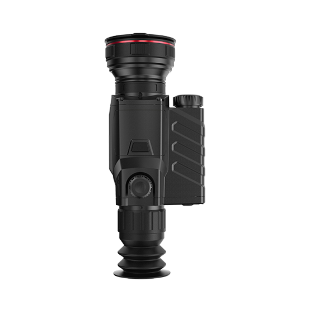 Guide TR 650-A thermal riflescope front view showing 50mm objective lens with red accent ring