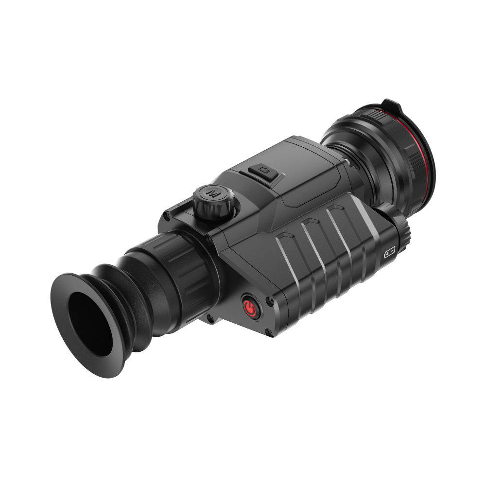 Guide TR 650-A thermal riflescope side profile showing compact form factor and quick-release mount interface