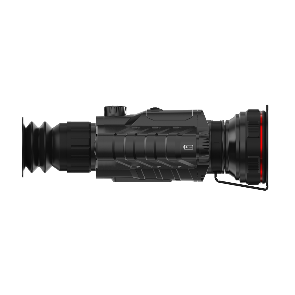 Guide TR 650-A thermal riflescope alternate angle showing eyepiece, focus ring, and top-mounted control buttons