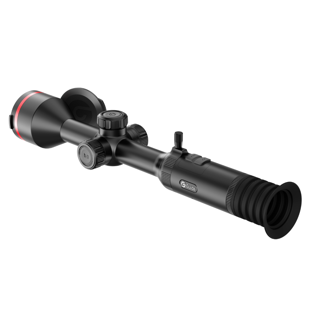 Guide TU650LS thermal riflescope rear three-quarter view of the eyepiece and controls