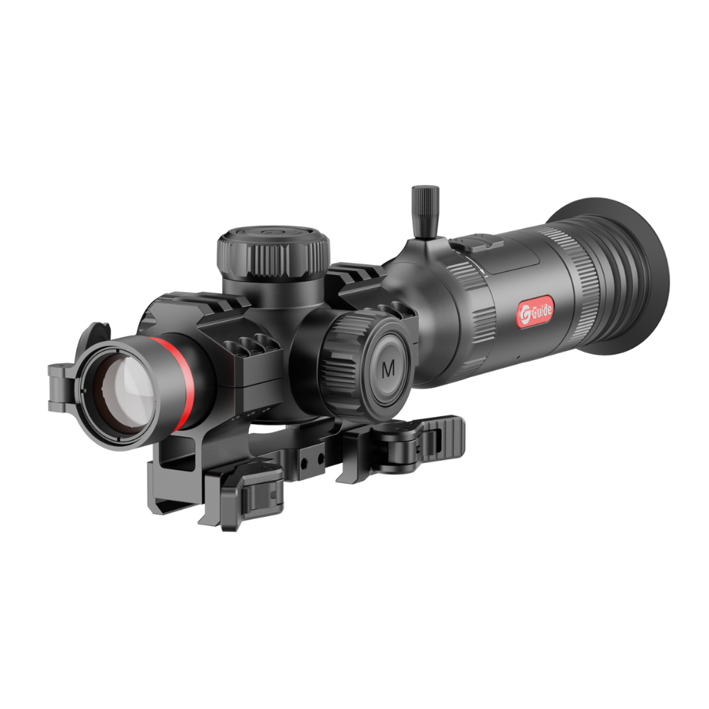 Guide TU425SE thermal riflescope front three-quarter view on white background