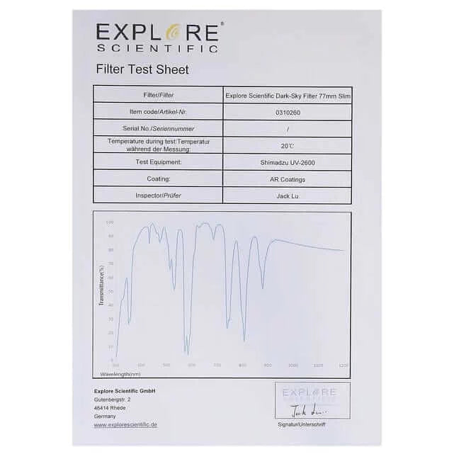 Explore Scientific Dark-Sky Filter 77mm Slim | 310260 | 812257017249