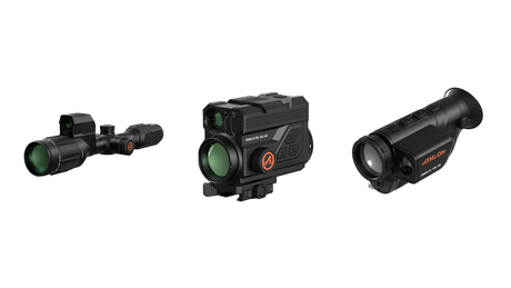 Athlon Optics Cronus ATS thermal scope lineup showing standalone scope, clip-on attachment, and thermal monocular