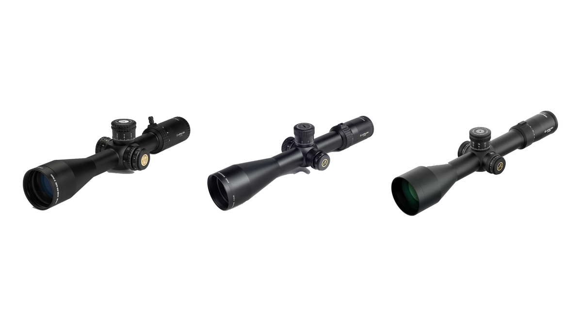 Three Athlon riflescopes across the range: Argos BTR GEN3, Helos BTR GEN2 and Cronus BTR GEN2 UHD, shown side by side