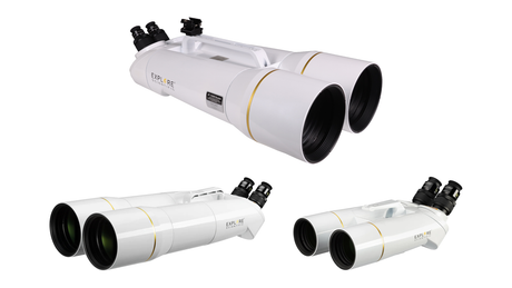 Explore Scientific BT-70 SF, BT-120 SF and BT-150 ED giant binoculars for astronomy shown side by side