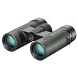 Hawke Vantage 8x32 binocular in green, front three-quarter view showing the 32mm objectives, central focus wheel and Vantage branding