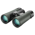 Hawke Vantage 8x42 binocular in green, front three-quarter view showing the 42mm objectives, central focus wheel and Vantage branding