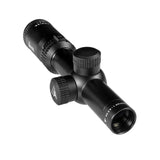 Alpen Kodiak 1-4x24 LPVO three-quarter view showing 30mm tube, 24mm objective, and capped tactical adjustment turrets