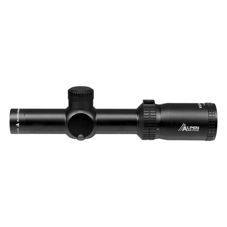 Alpen Kodiak 1-4x24 objective lens detail showing 24mm front glass and fully multi-coated surface