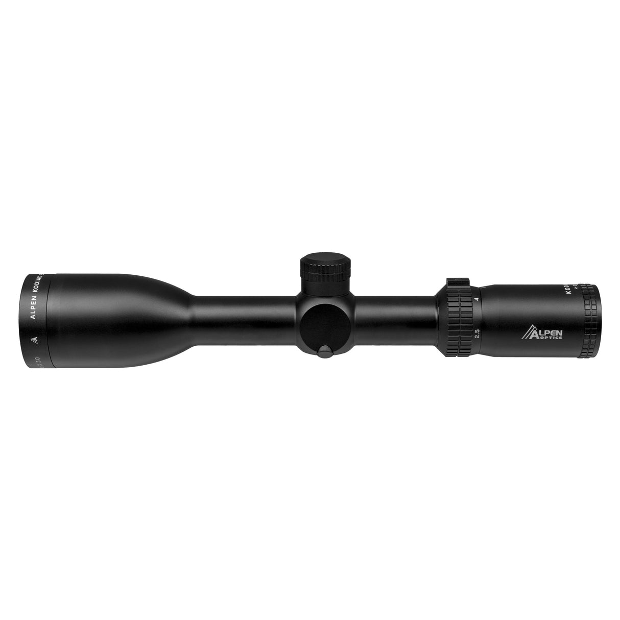 Alpen Kodiak 2.5-10x50 objective end showing the 50mm front lens and fully multi-coated glass