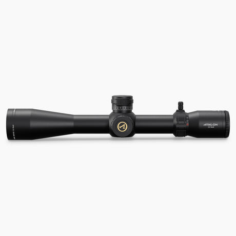 Athlon Ares HLR 2.5-15x42 riflescope top-down view showing elevation turret cap, side parallax focus, and 30mm tube