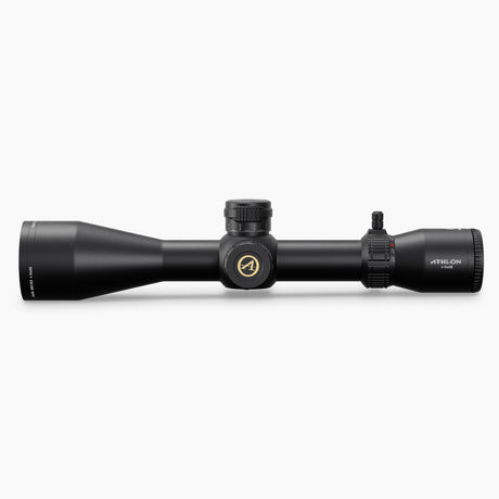 Athlon Ares HLR 4-24x50 MIL riflescope top-down view showing elevation turret, side parallax focus, and 30mm tube