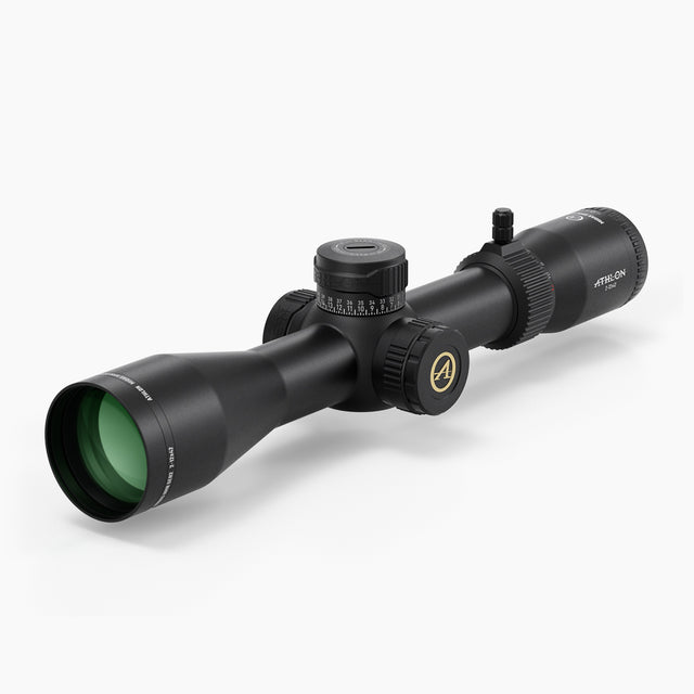 Athlon Midas HMR Gen2 2-12x42 riflescope showing capped turrets and side focus parallax adjustment