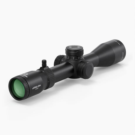 Athlon Midas HMR Gen2 2-12x42 MIL angled view showing 42mm objective lens and magnification ring