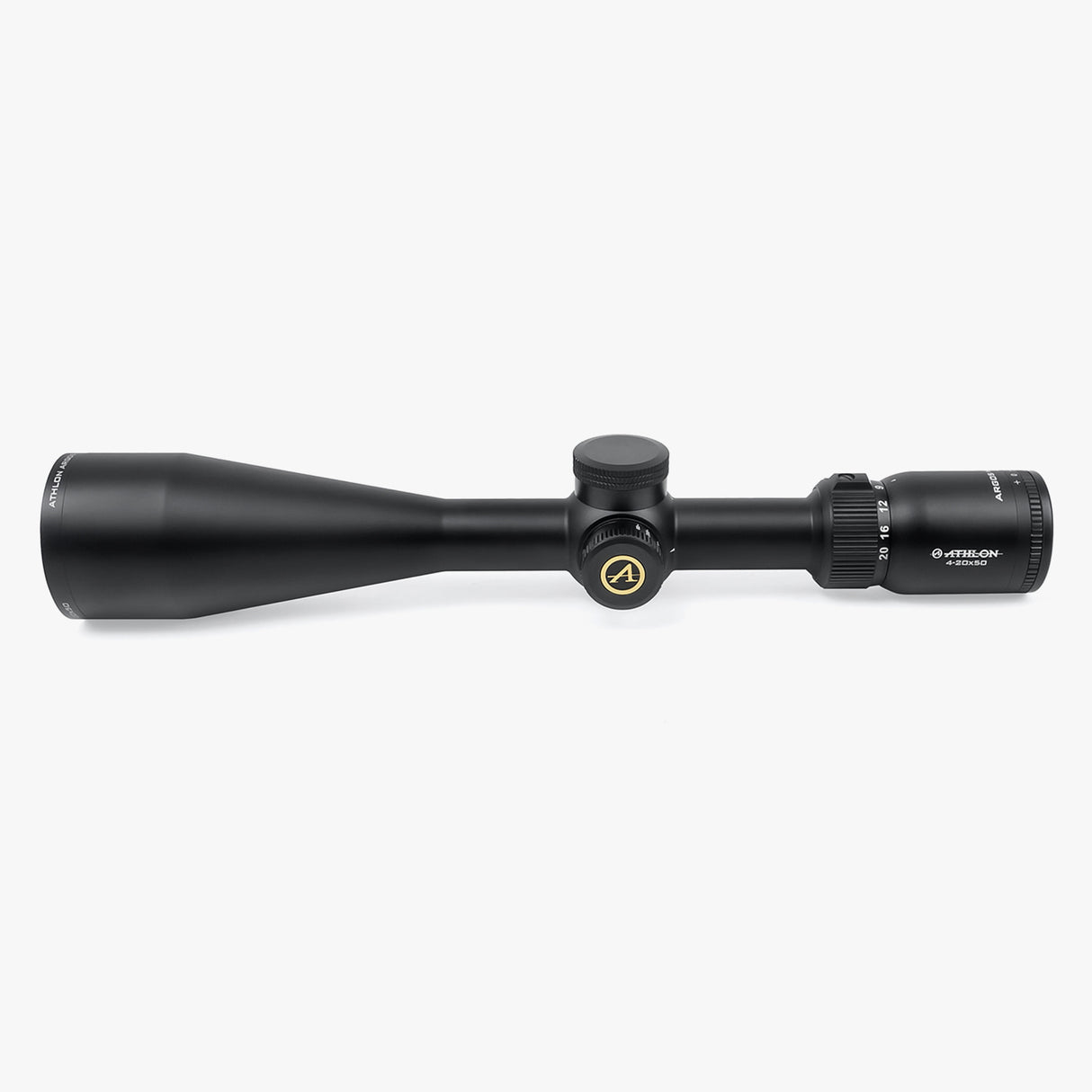Athlon Argos HMR AHMC IR 4-20x50 side profile showing full 13.2 inch scope body