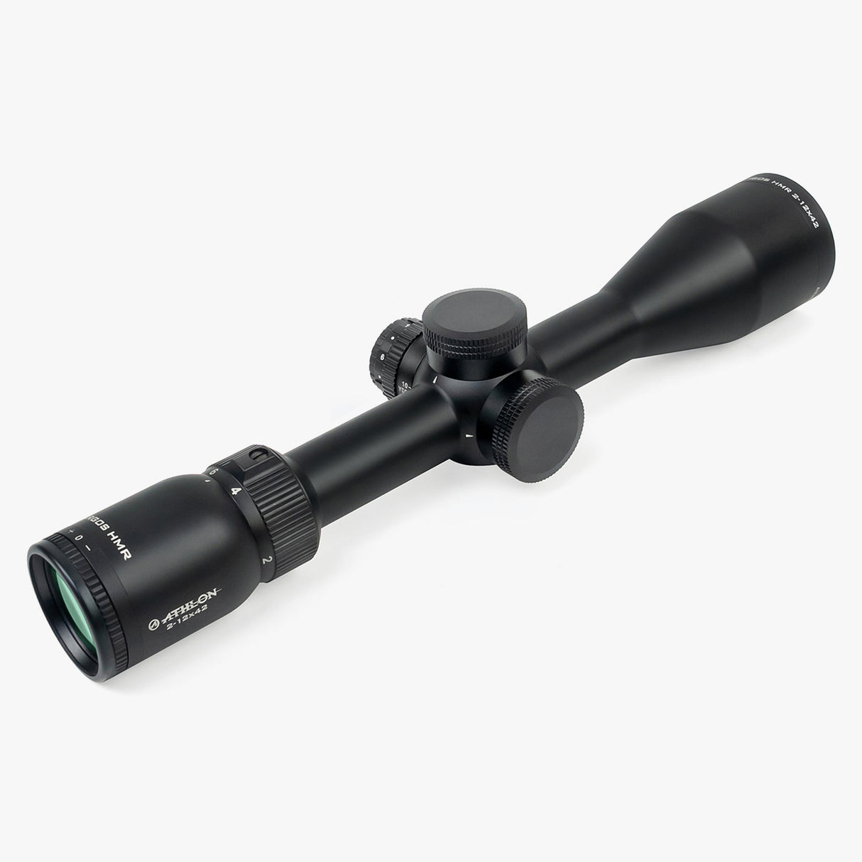 Athlon Argos HMR BDC 600A IR 2-12x42 eyepiece end showing capped turrets and side parallax adjustment knob