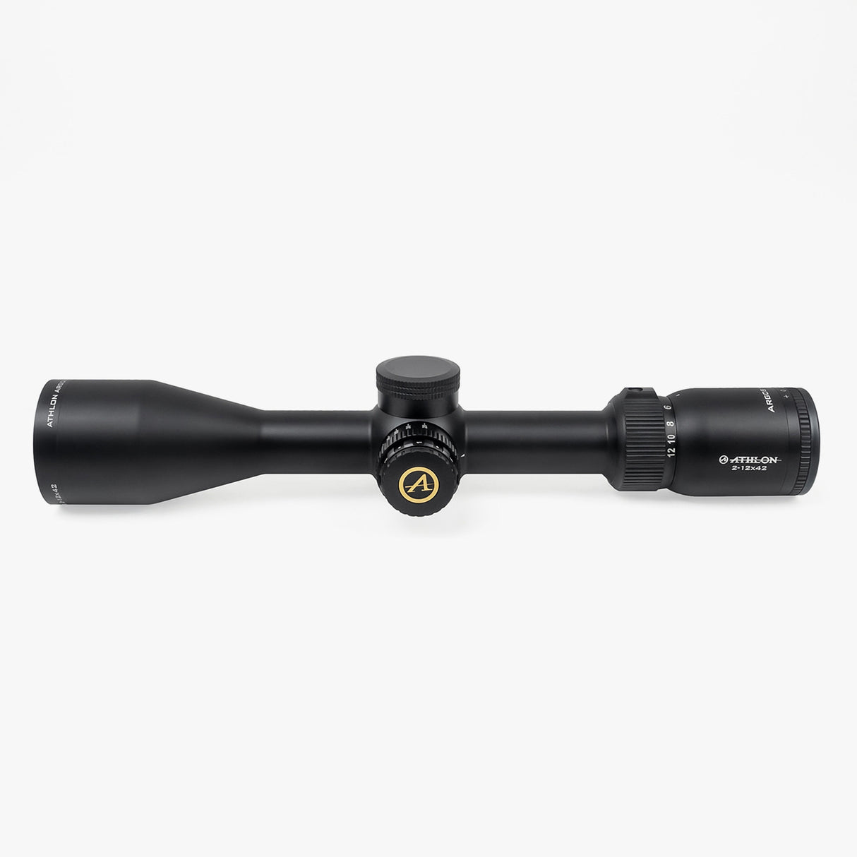 Athlon Argos HMR BDC 600A IR 2-12x42 side profile showing full length of the compact 11.8 inch scope body