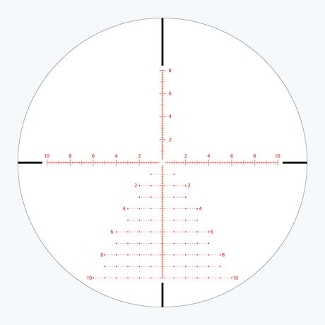 APRS11 FFP IR MIL reticle diagram showing illuminated center dot, 0.2 MIL hash marks, and numbered holdover bars
